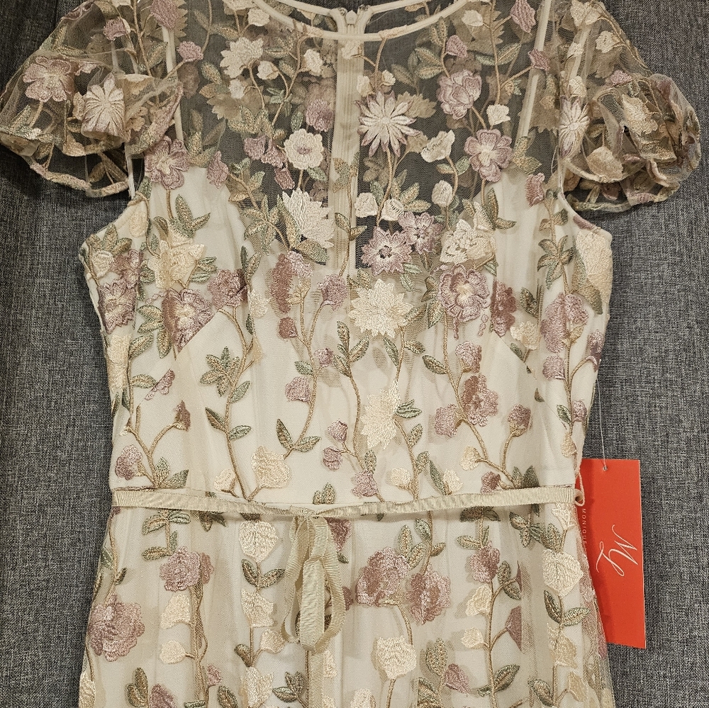 NWT Monique Lhuillier Size 12 Floral Embroidered Gown Maxi Long Formal Dress
